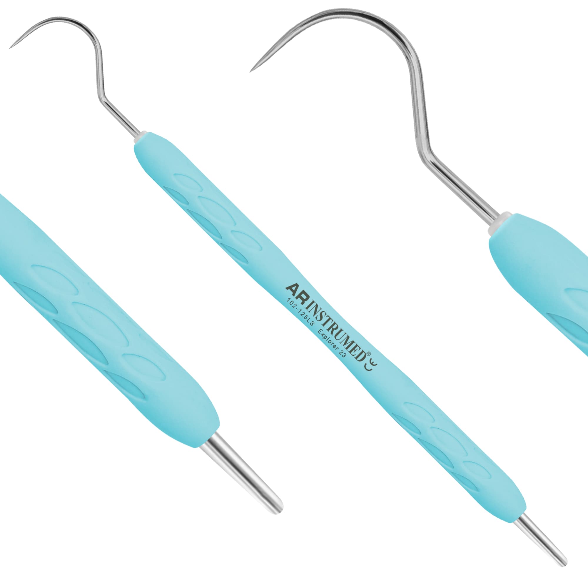AR INSTRUMED Dental Explorer #23, Single-Ended, Medical Grade Stainless Steel, Sharp Curved Tip, Soft Silicone Light Blue Handle, 1/Pk - AR INSTRUMED Dental Explorer 23, Medical Grade Stainless Steel, sharp curved Tip, Single ended lightweight Design, Soft Silicone Light Blue Handle, Perfects Periodontal Diagnostic INSTRUMEDnt - Image 1