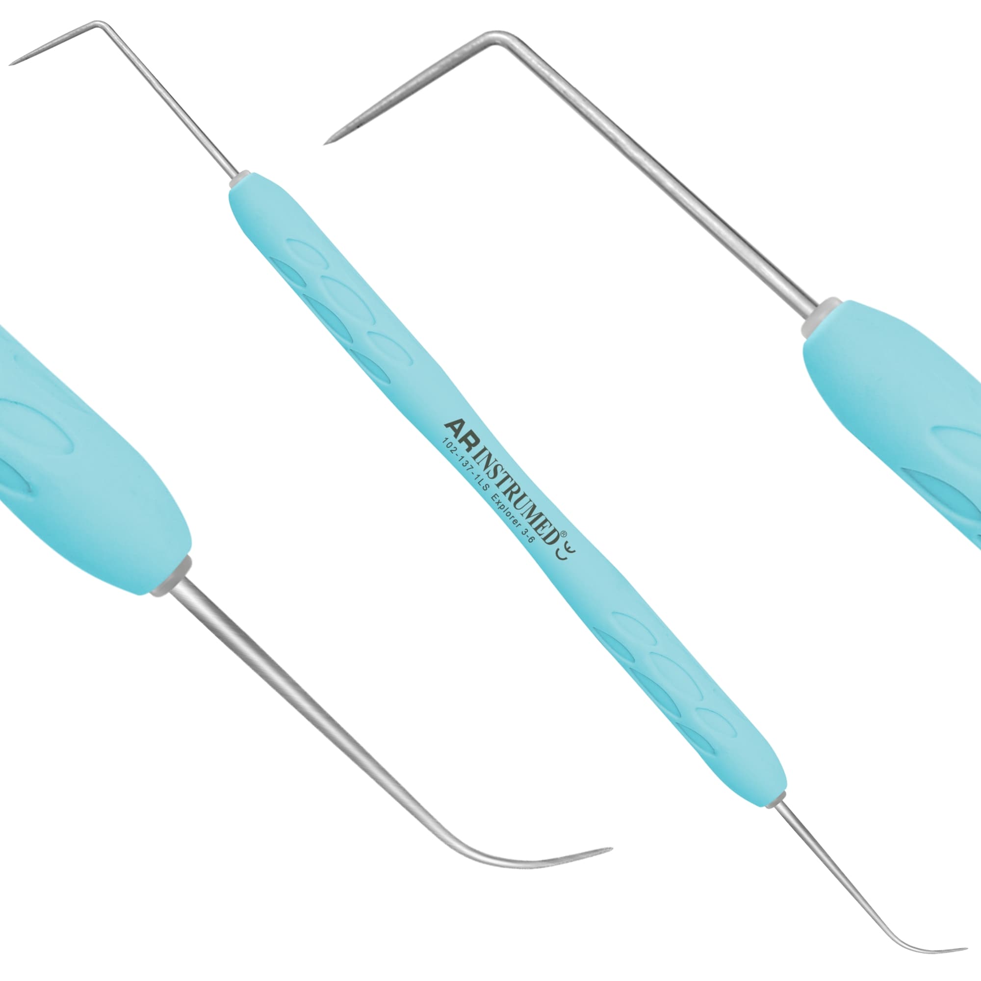 AR INSTRUMED Dental Explorer #3-6, Double-Ended, Medical Grade Stainless Steel, Plasma-Curved Tip, Light Blue Silicone Handle, 1/Pk - AR INSTRUMED Dental Explorer, Medical Grade Stainless Steel, 3-6 Plasma curved Tip, Double ended lightweight Design, Soft Silicone Light Blue Handle, Perfects Periodontal Diagnostic INSTRUMEDnt - Image 1