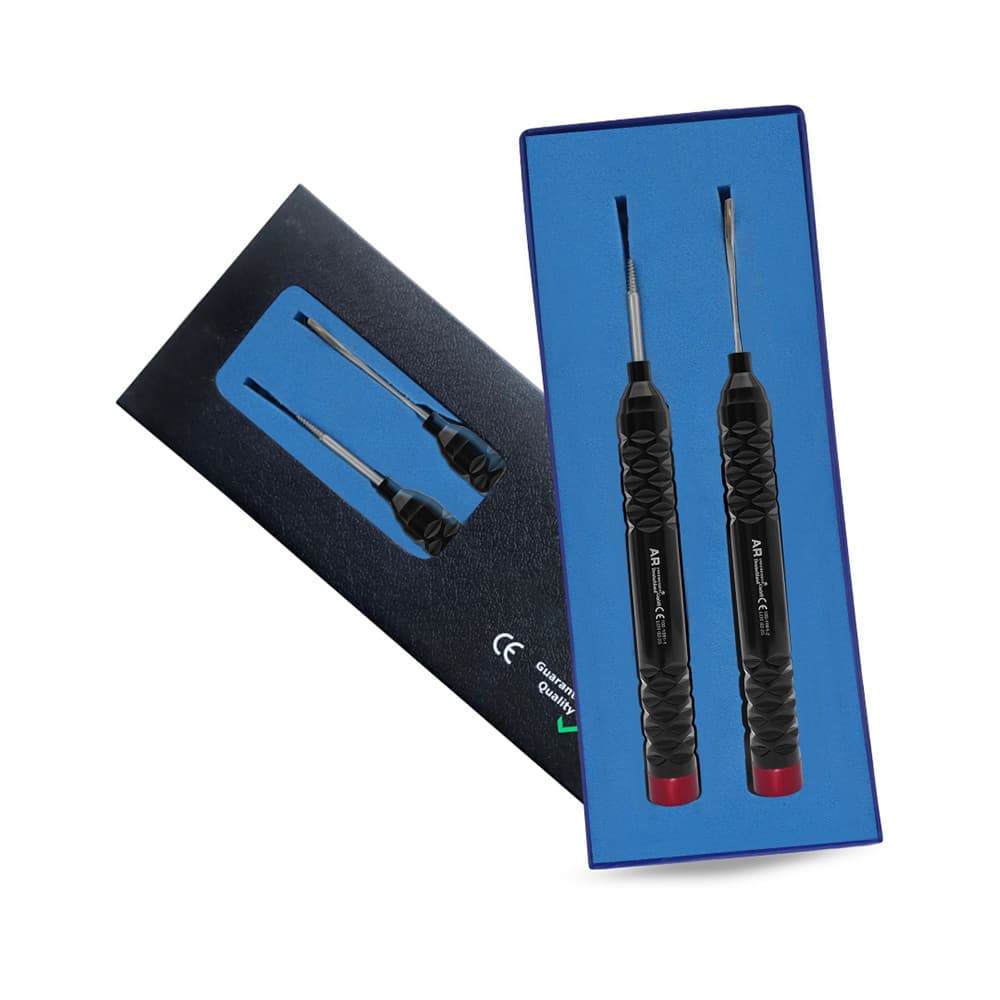 AR INSTRUMED 2-Piece Dental Flexible Periotomes Set, Medical Grade Stainless Steel, Flexible Sharp Curved Tips, Non-Slip Textured Black Handles, 01KQXVN0DF499TA9QS6EG8A6CA - AR INSTRUMED 2 Pieces Dental Flexible Periotomes Set, Medical Grade Stainless Steel, Flexible Sharp Curved Tips, Non slip Textured Black Handles, Dentist Extraction Tools, Perfects Dentists, Students - Image 1