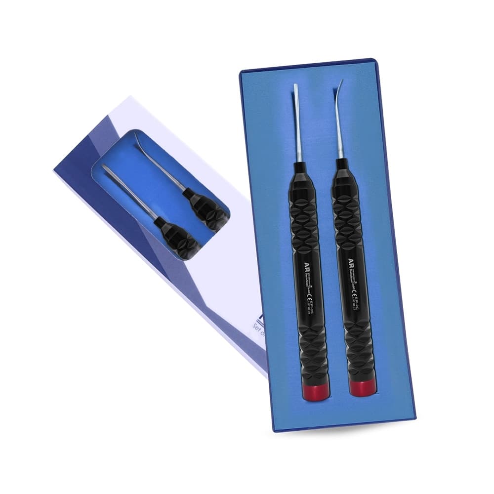 AR INSTRUMED Dental Flexible Periotome Set, 2-Piece, 2mm Straight & Curved Black Tips, Stainless Steel, Non-Slip Textured Handles - AR INSTRUMED 2 Pieces Dental Flexible Periotomes Set, Medical Grade Stainless Steel, 2mm Straight & Curved Black Tip, Non slip Textured Handle, Dentist Extraction INSTRUMEDnt - Image 1