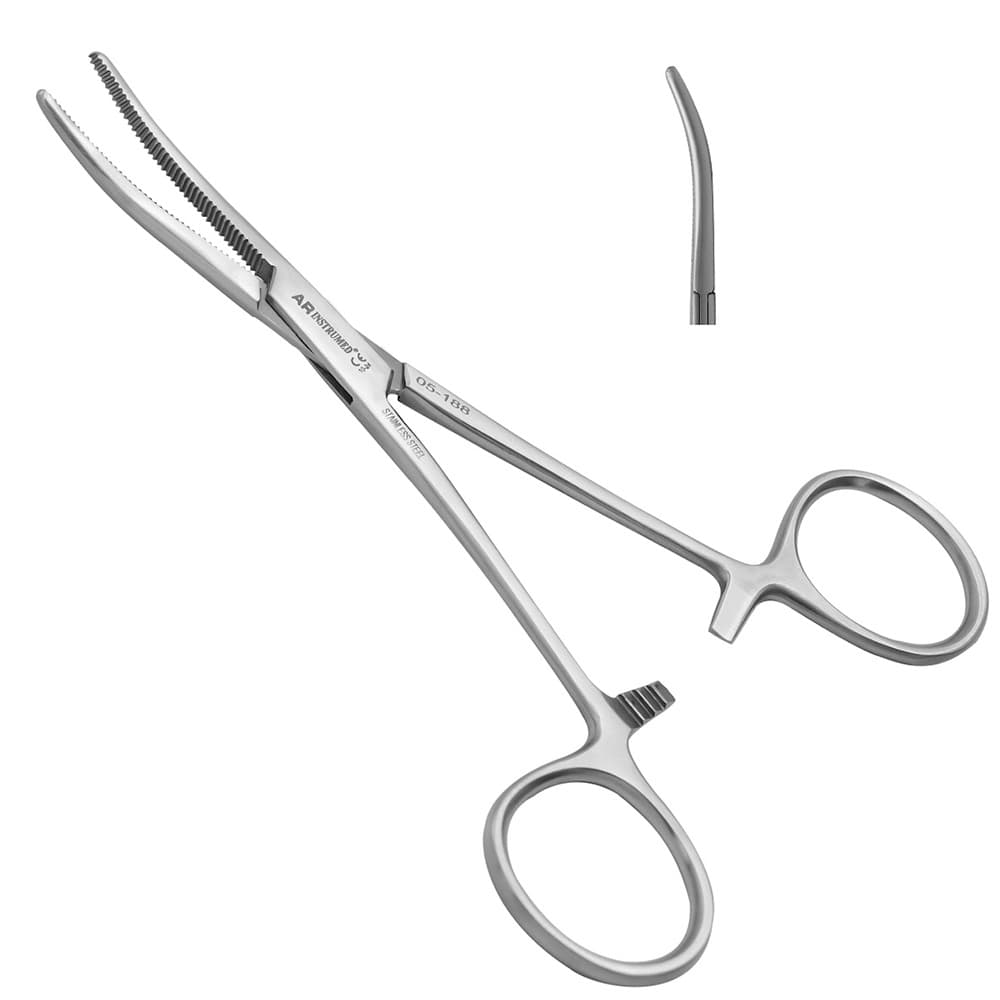 AR Instrumed Rochester Pean Forceps, 5.5" Curved, Serrated, Stainless Steel, 1/Pk - AR INSTRUMED Rochester Pean Forcep, stainless steel hemostatics Locking Clamps 5.5 inches, Ring handle, 3 locking position, Long full serrated curved Tip, Perfects doctors, Nurses, students - Image 1