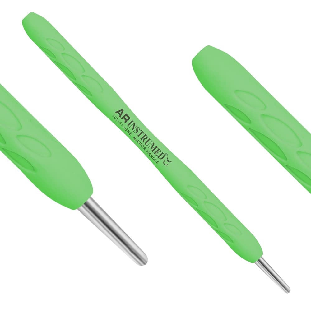 AR INSTRUMED Dental Mirror Handle, Medical Grade Stainless Steel, Fixed Threaded Tip, Soft Silicone Light Green Handle, 1/Pk - AR INSTRUMED Dental Mirror Handle, Medical Grade Stainless Steel Dentist Teeth Cleaning Plaque Tool, Fixed Threaded Tip, Soft Silicone Light Green Handles, Perfects Dentists, Dental Exams, Hygiene Procedures - Image 1
