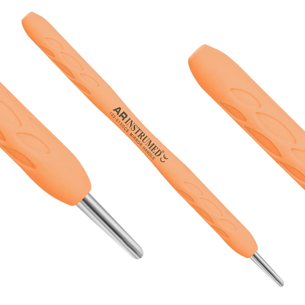 AR INSTRUMED Dental Cone Socket Mirror Handle, Medical Grade Stainless Steel, Smooth Threaded Tip, Soft Silicone Light Orange Handle, 1/Pk - AR INSTRUMED Dental Cone Socket Mirror Handle, Medical Grade Stainless Steel, Smooth Threaded Tip, Soft Silicone Light Orange Handles, Perfects Dentists, Dental Exams, Hygiene Procedures - Image 1