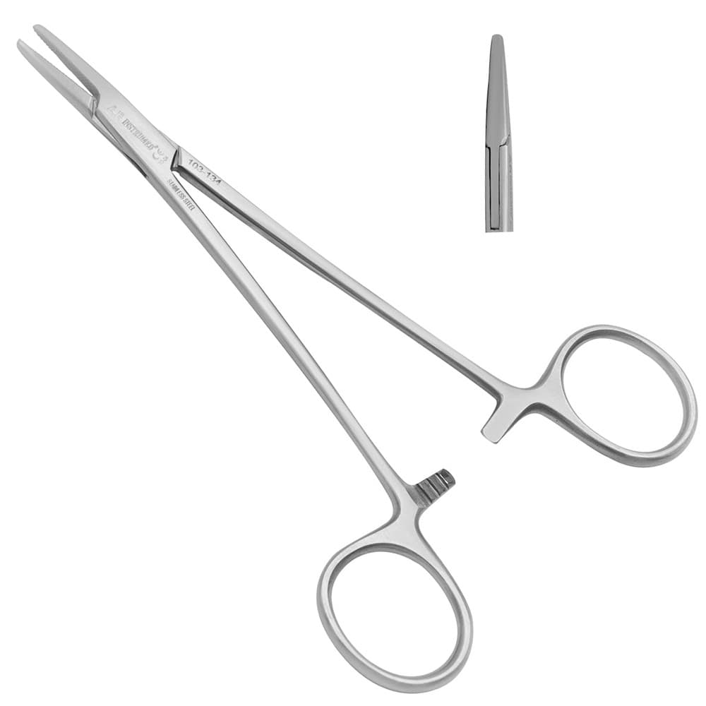 AR Instrumed Mayo-Hegar Needle Holder, 5.5", German Steel, 3-Lock, Serrated Jaws, Ring Handle, 1/Pk - AR Autoclavable Mayo Hegar Needle Holder – German Steel, 3-Lock, Serrated Jaws, Ring Handle - Image 1
