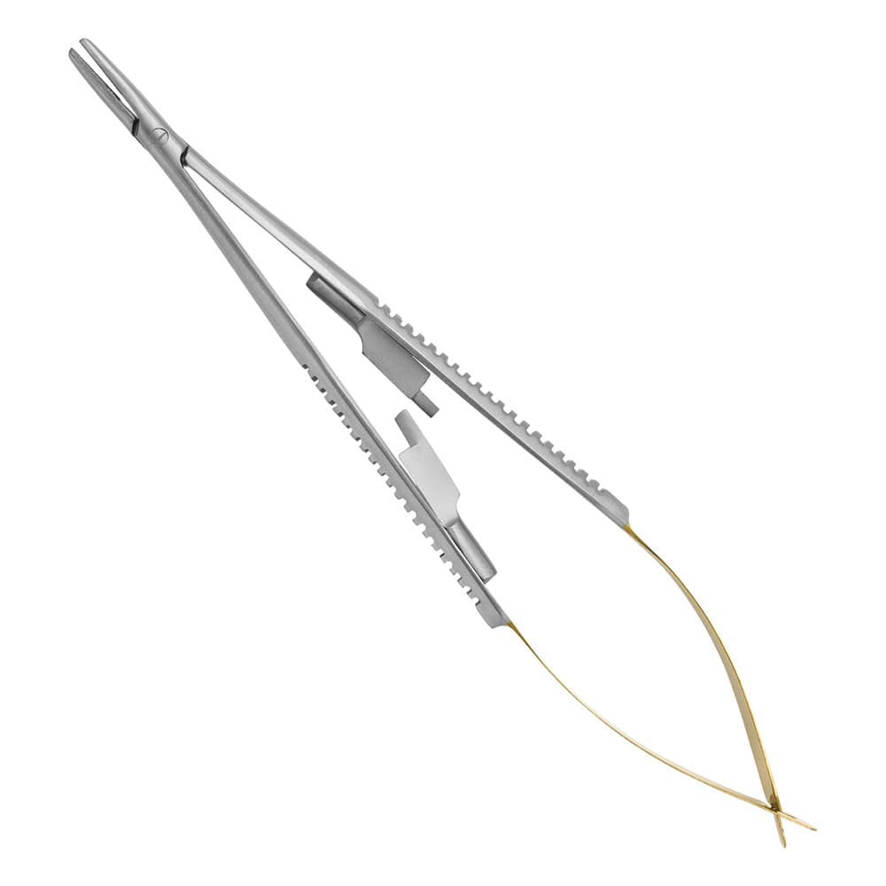 AR INSTRUMED Dental TC Castroviejo Needle Holder, 5.7" Straight Serrated Tungsten Carbide Tip, Gold Handle, 1/Pk - AR INSTRUMED Dental TC Castroviejo Needle Holder, Medical grade stainless steel, 5.7 inches Suture Driver, Straight serrated tip, Non slip Gold handle, Locking Mechanism, Perfects Dentists - Image 1