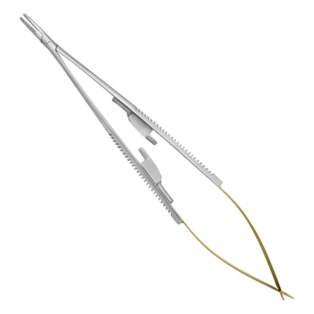 AR INSTRUMED Dental TC Castroviejo Needle Holder, 7", Tungsten Carbide, Curved Serrated Tip, Gold Handle, 1/Pk - AR INSTRUMED Dental TC Castroviejo Needle Holder, Medical grade stainless steel,7 inches Suture Driver, Curved serrated tip, Non slip Gold handle, Locking Mechanism, Perfects Dentists - Image 1