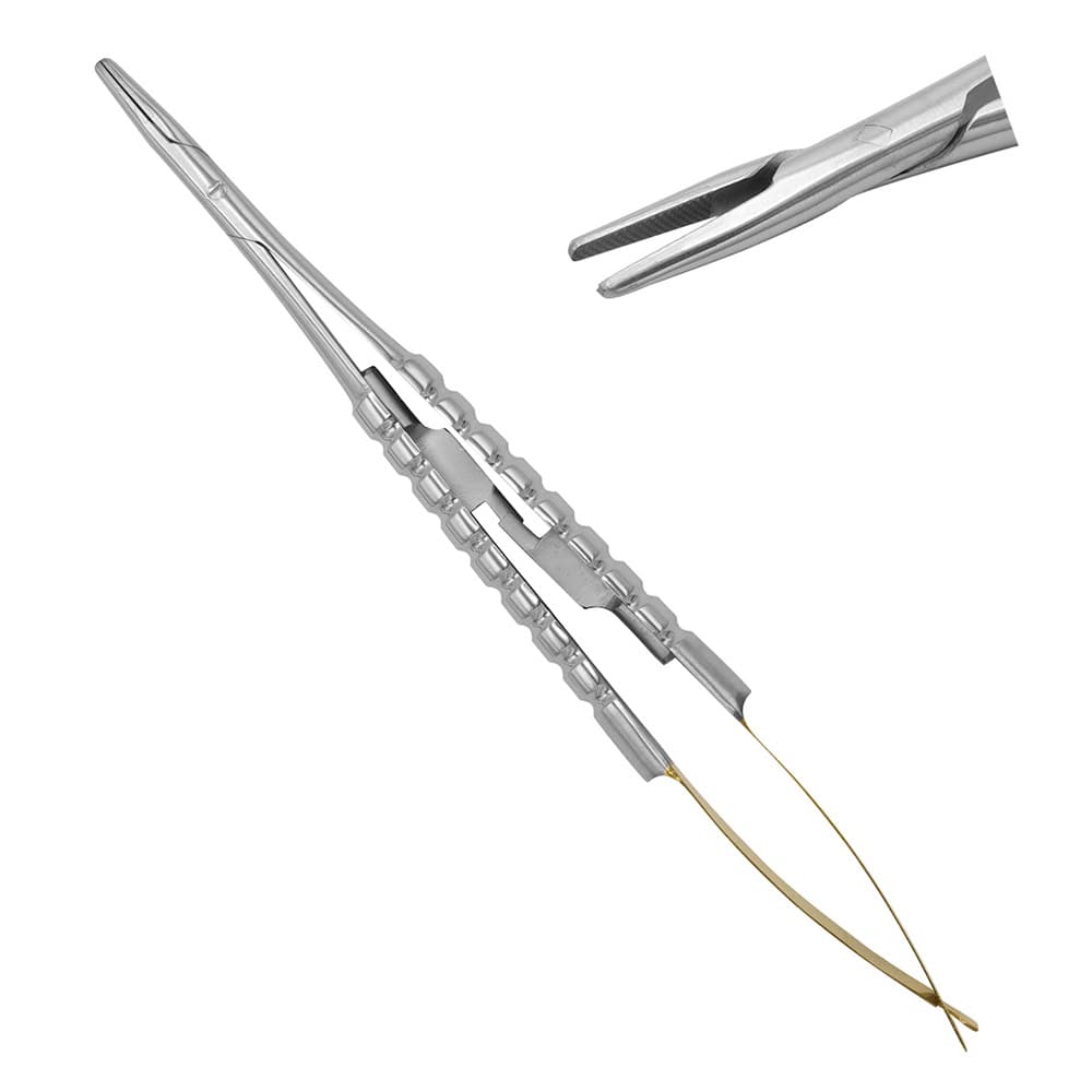 AR INSTRUMED Dental Micro TC Castroviejo Needle Holder, 5.5", Straight Serrated Tip, Tungsten Carbide, Gold Handle, 1/Pk - AR INSTRUMED Dental Micro TC Castroviejo Needle Holder, Medical grade stainless steel, 5.5 inches Suture Driver, Straight serrated tip, Non slip Gold handle, Locking Mechanism, Perfects Dentists - Image 1