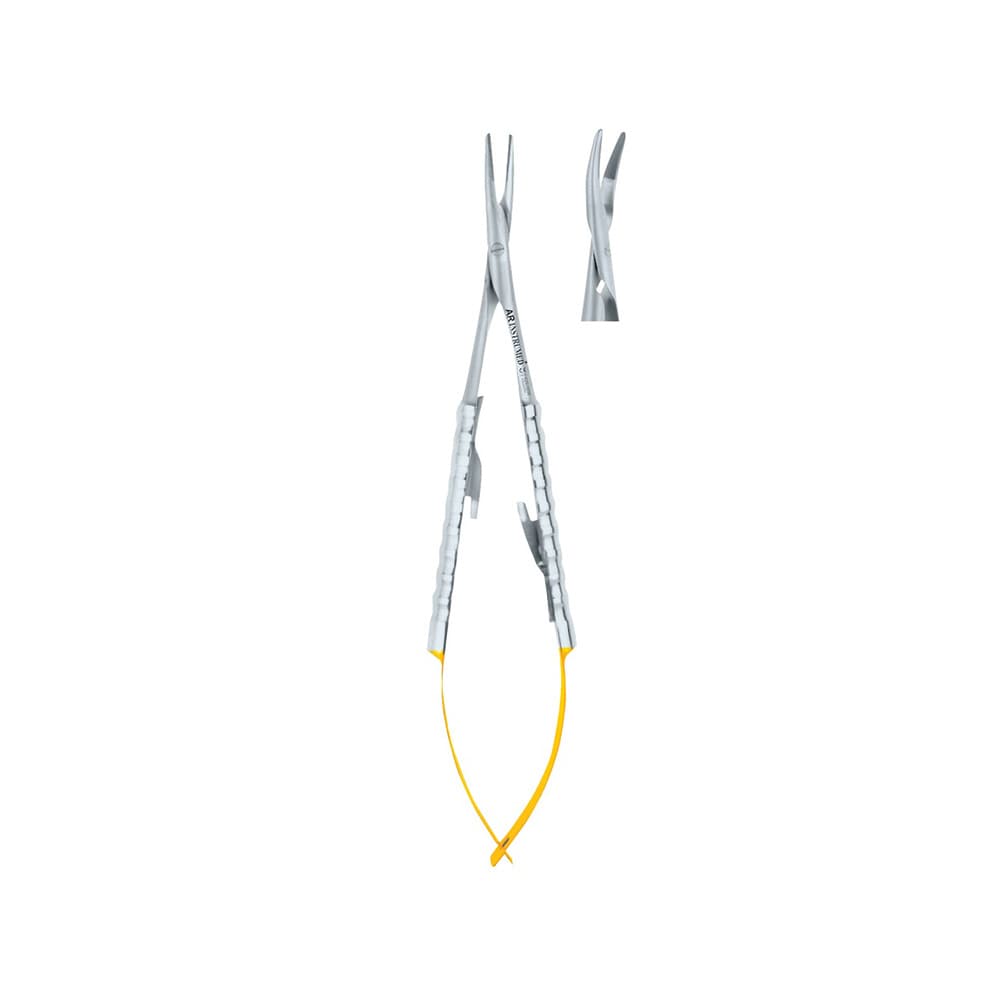 AR Instrumed Micro Castroviejo Needle Holder, 7", Tungsten Carbide, Curved Serrated Tip, Gold Handle, 1/Pk - AR INSTRUMED Dental Micro TC Castroviejo Needle Holder, Medical grade stainless steel,7 inches Suture Driver, Curved serrated tip, Non slip Gold handle, Locking Mechanism, Perfects Dentists - Image 1