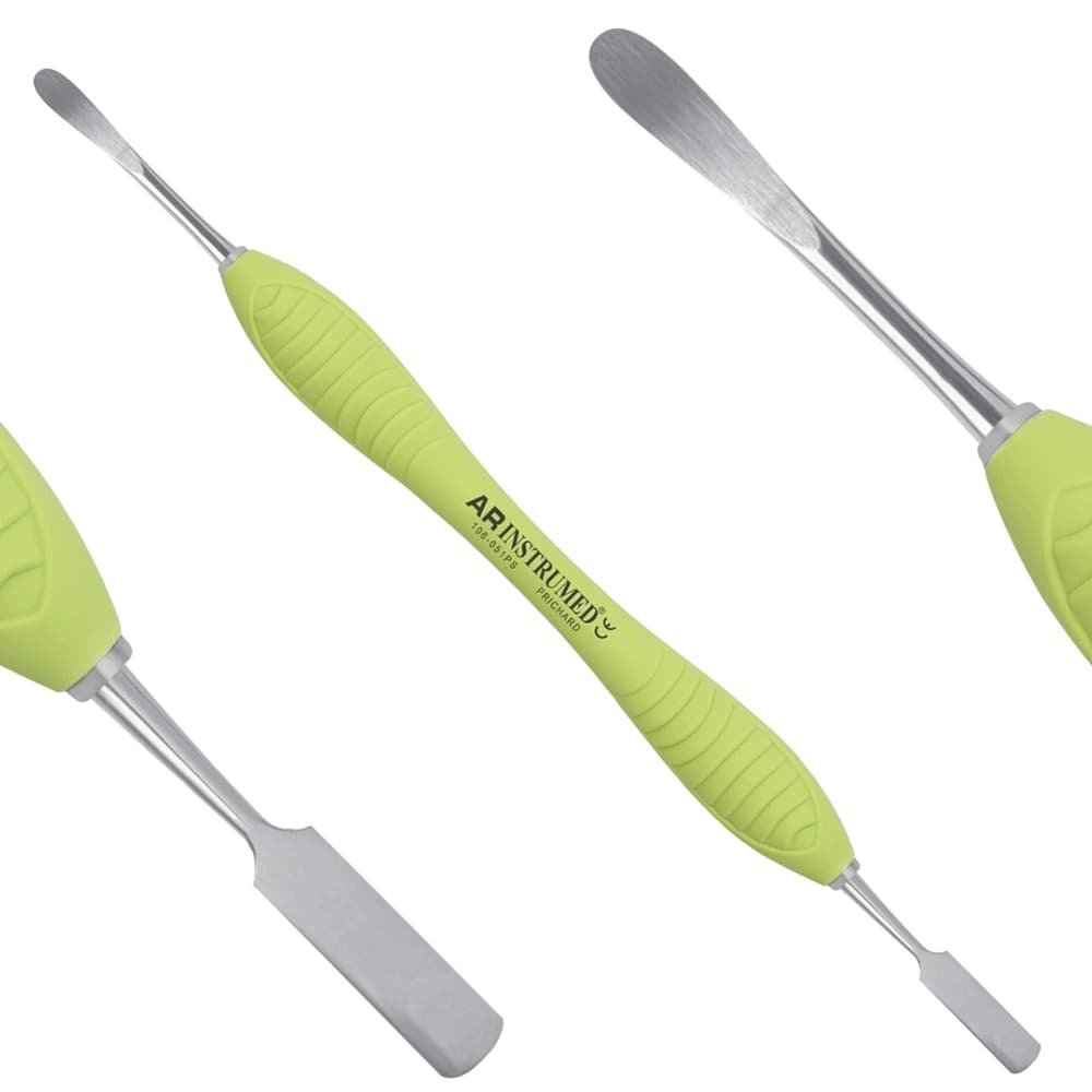 AR INSTRUMED Dental Periosteal Prichard Elevator, Double-Ended, 10mm-4.5mm Plasma Coated Tip, Medical Grade Stainless Steel, Light Green Silicone Handle, 1/Pk - AR INSTRUMED Dental Periosteal Prichard Elevator, Medical Grade Stainless Steel, 10mm-4.5mm Plasma coated Tip, Double ended design, Soft Silicone Light Green Handle, Composite Restorative Implant - Image 1