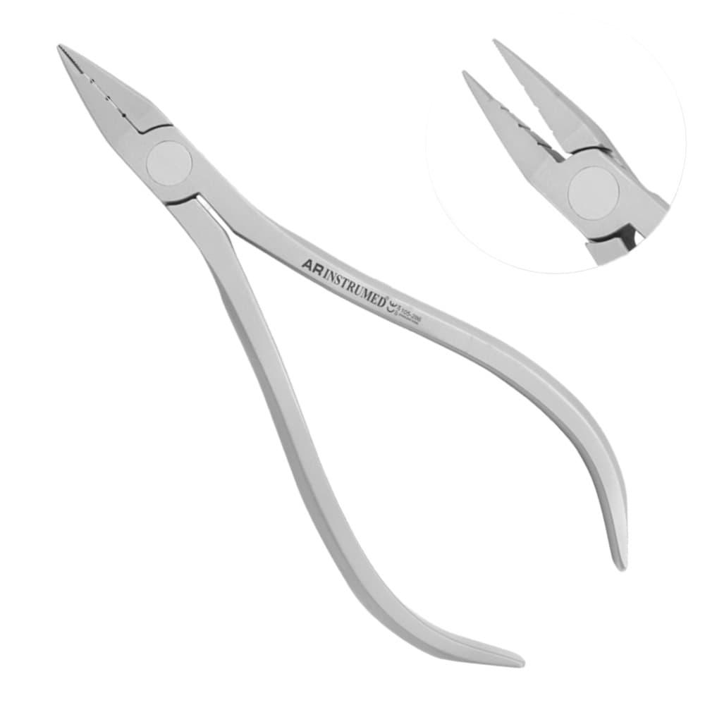 AR INSTRUMED Orthodontic Jarabak Plier, Gold Handle, Serrated, Sharp Curved Tip, 1/Pk - AR INSTRUMED Orthodontic Jarabak Plier, Medical Grade Stainless Steel Distal End Cut INSTRUMEDnt, Sharp Slimmer Curved Tip, Thin serrated Beak, Non Slip Gold Handle, Braces Removal Tool - Image 1
