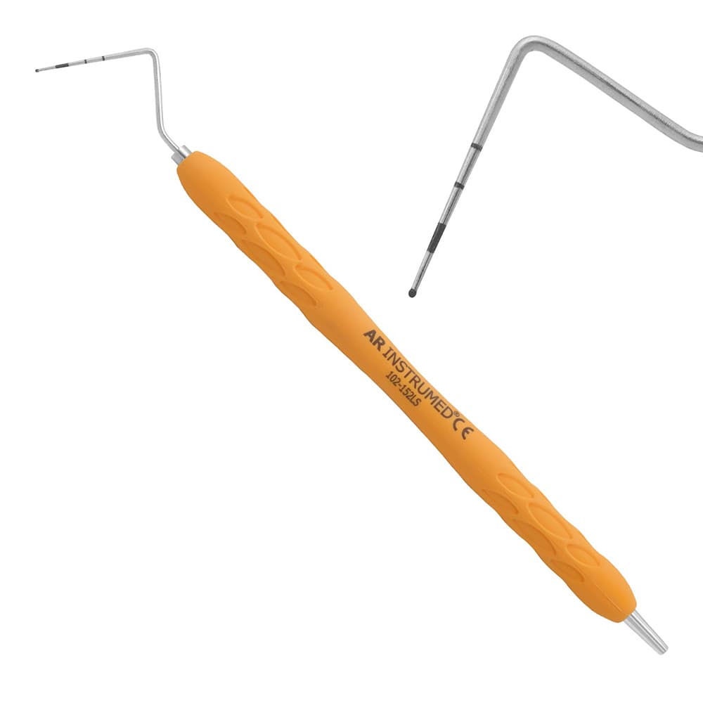 AR INSTRUMED William Who (WHO) Periodontal Probe, Single-Ended, Color-Coded Michigan Tip, Medical Grade Stainless Steel, Soft Silicone Light Orange Handle, 1/Pk - AR INSTRUMED Dental William Who Probe, Medical Grade Stainless Steel, Color Coded Michigan Tip, Single ended Design, Soft Silicone Light Orange Handle, Perfects Periodontal Diagnostic INSTRUMEDnt - Image 1