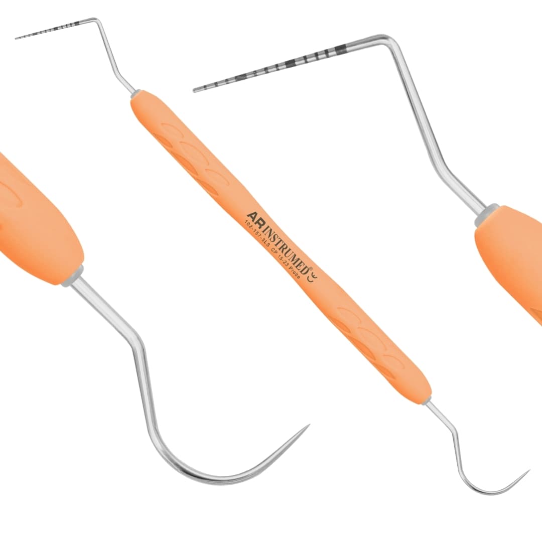 AR INSTRUMED CP 15-23 Periodontal Probe, Stainless Steel, Color-Coded Markings, Light-Orange Silicone Handle, 1/Pk - AR INSTRUMED Dental CP 15-23 Probe, Medical Grade Stainless Steel, Color Coded Marking Tip, Single ended Design, Soft Silicone Light Orange Handle, Perfects Periodontal Diagnostic INSTRUMEDnt - Image 1