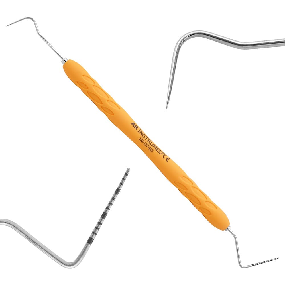 AR INSTRUMED CP 15-8 Periodontal Probe, Stainless Steel, Color-Coded Tip, Light Orange Silicone Handle, 1/Pk - AR INSTRUMED Dental CP 15-8 Probe, Medical Grade Stainless Steel, Color Coded Marking Tip, Single ended Design, Soft Silicone Light Orange Handle, Perfects Periodontal Diagnostic INSTRUMEDnt - Image 1