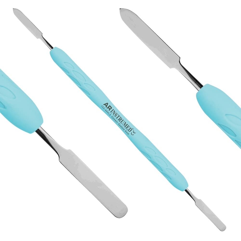 AR INSTRUMED Dental Cement Spatula, Stainless Steel, Flexible 6mm Tip, Double Ended, Blue Silicone Handle, 1/Pk - AR INSTRUMED Dental Cement Spatula, Stainless Steel, Flexible 6mm Tip, Double Ended - Image 1