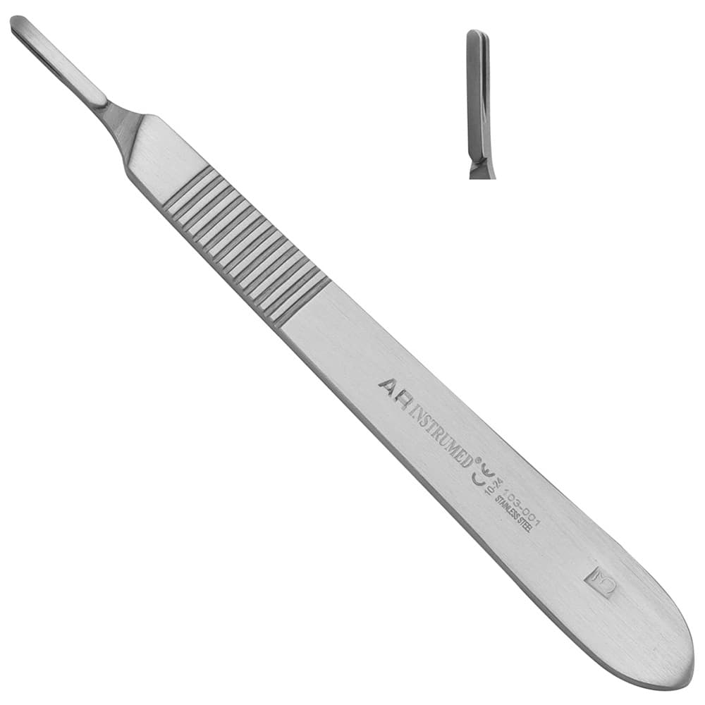 AR Instrumed #3 Stainless Steel Scalpel Handle, Non-Slip, Autoclavable, Fits Blades 10, 11, 12, 13, 16, 130mm, 1/Pk - AR Autoclavable Scalpel Handle Non Slip Fits Blades 10 11 12 13 16 German Stainless Steel - Image 1