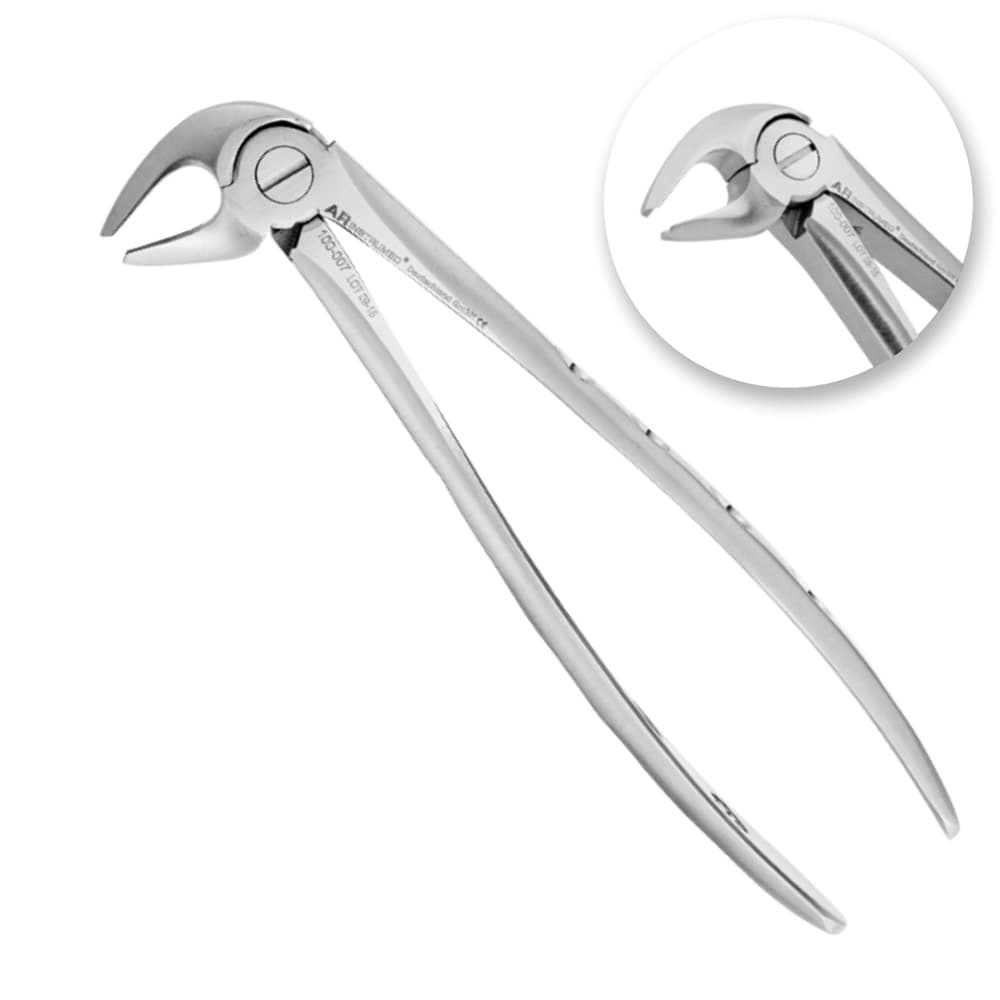 AR INSTRUMED Lower Premolar Extracting Forceps, Fig 13, Medical Grade Stainless Steel, Angled Curved Tip, Thin Serrated Jaws, Hollow Python Grip, 6", 1/Pk - AR INSTRUMED Adults Lower Premolar Extracting Forcep, Medical grade stainless steel, Hollow Python Grip Handle, Angled Curved Tip, Thin serrated Jaws, Dental Extraction Tool, Fig 13 - Image 1