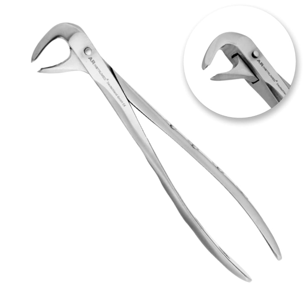 AR Instrumed #73 Adult Lower Molar Extracting Forceps, Stainless Steel, Curved Serrated Tip, 1/Pk - AR INSTRUMED Adults Lower Molar Extracting Forcep, Medical grade stainless steel, Hollow Python Grip Handle, Angle curved Tip, Thin serrated jaw, Lower molar Extraction Tool Fig 34 - Image 1