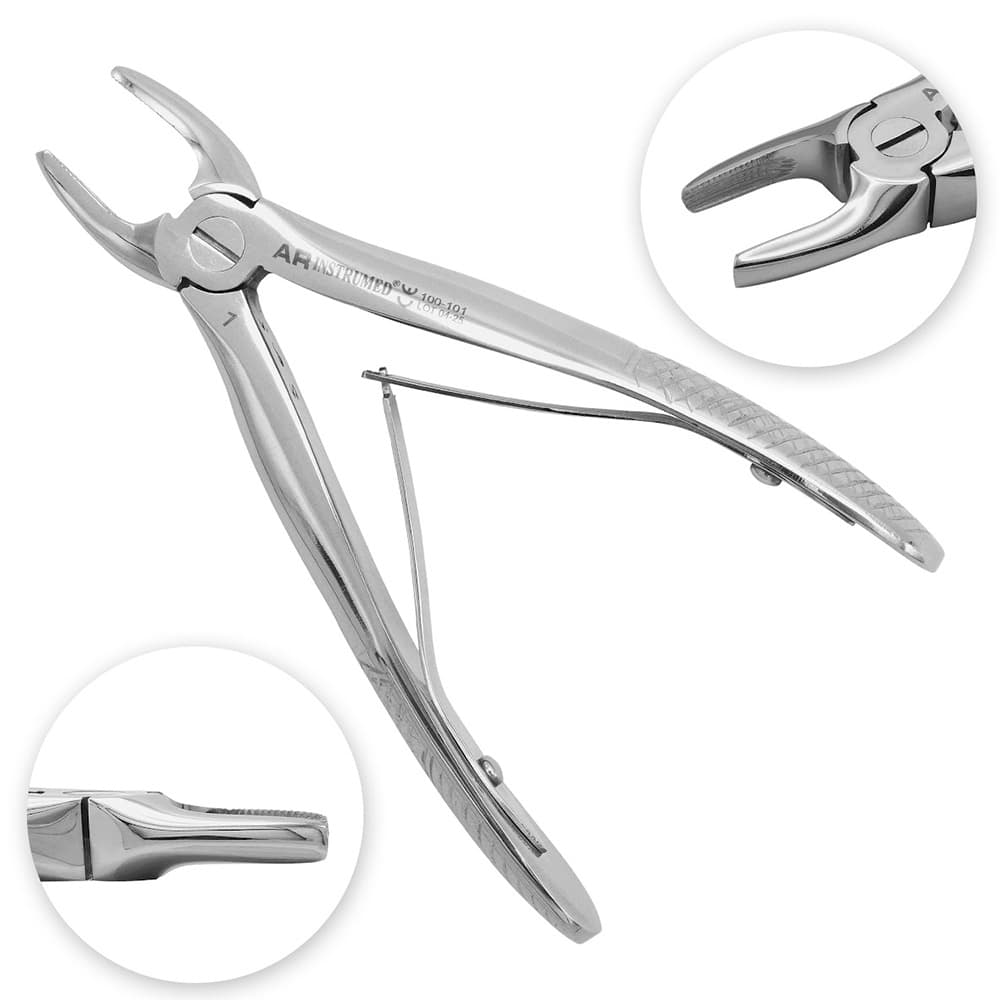 AR INSTRUMED Pediatric Upper Incisor Extraction Forceps, German Stainless Steel, Serrated, 4", 1/Pk - AR INSTRUMED Children’s Dental Extraction forcep for upper Incisors, German stainless steel tooth forcep for dentist, Ergonomic grip & Non-Slip Handle, Comfortable for kid’s Teeth Extraction. - Image 1