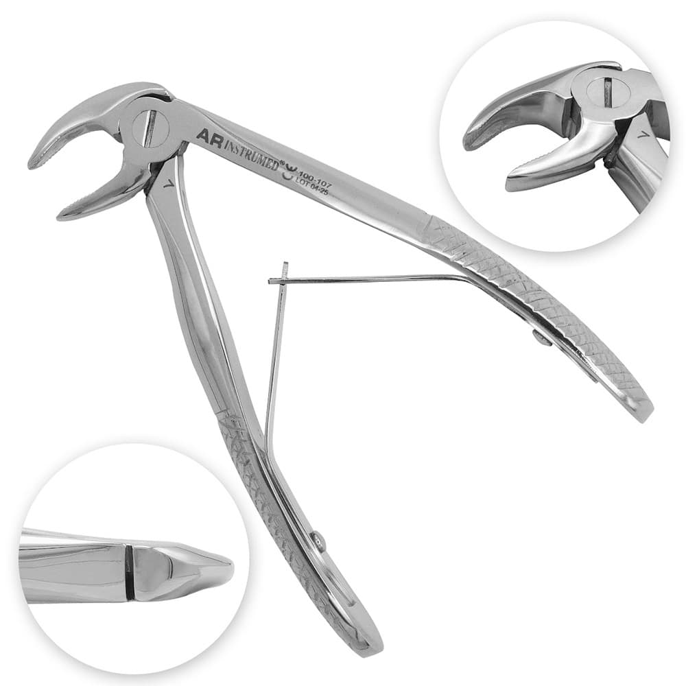 AR Instrumed Children's Lower Roots Dental Extraction Forceps, German Stainless Steel, Serrated, 4", 1/Pk - AR INSTRUMED Children’s Dental Extraction forcep for Lower Roots , German stainless steel tooth forcep for professional dentist, Ergonomic Design & Non-Slip Handle, Comfortable for kids tooth Extraction - Image 1