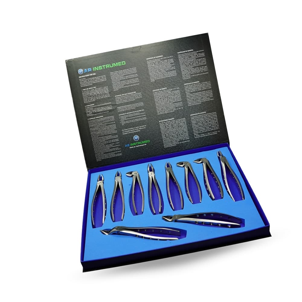 AR INSTRUMED Adult Dental Extracting Forceps, 10-Piece Set, Medical Grade Stainless Steel, Serrated Curved Tips, Hollow Python Grip, Autoclavable - AR INSTRUMED Adults 10 Pieces Set Dental Extracting Forceps, Medical Grade Stainless Steel, Serrated Curved Tip, Hollow Python Grip Handle, Perfects Tooth Extraction Tools - Image 1