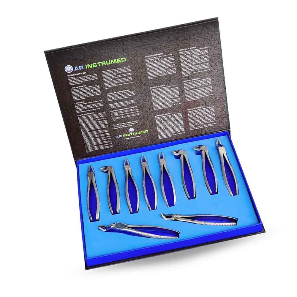 AR INSTRUMED Adult Micro Dental Extracting Forceps, 10-Piece Set, Stainless Steel, Serrated Curved Jaws, Hollow Python Grip, #1, #7, #13, #17, #18, #22, #33A, #51, #67A, #79 - AR INSTRUMED Adults 10 Pieces Set Micro Dental Extracting Forceps, Medical Grade Stainless Steel, Full Serrated Curved Jaws, Hollow Python Grip Handle, Perfects Tooth Extraction Tools - Image 1