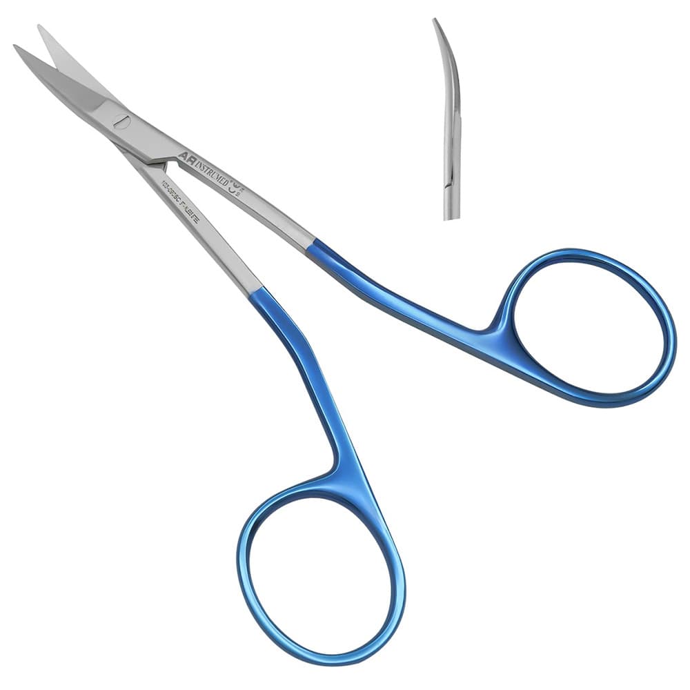 AR INSTRUMED La Grange Scissors, Stainless Steel 5.3", Double Curved, Serrated Blade, Blue, 1/Pk - AR INSTRUMED La Grange Scissors, Stainless Steel 5.3", Double Curved, Serrated Blade, Blue - Image 1