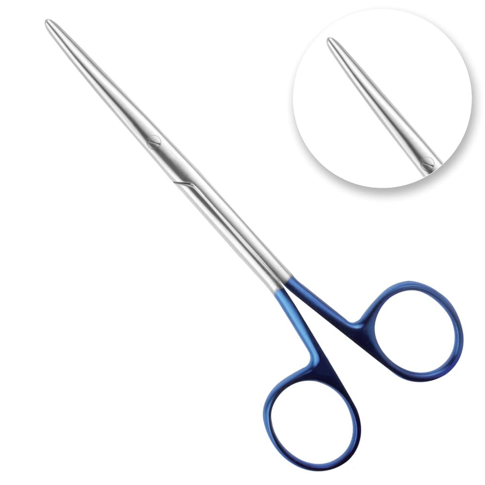 AR INSTRUMED Metzenbaum Scissors, Stainless Steel 5.5", Double Curved, Serrated, Blue Rings, 1/Pk - AR INSTRUMED Metzenbaum Scissors, Stainless Steel 5.5", Double Curved, Serrated, Blue Rings - Image 1