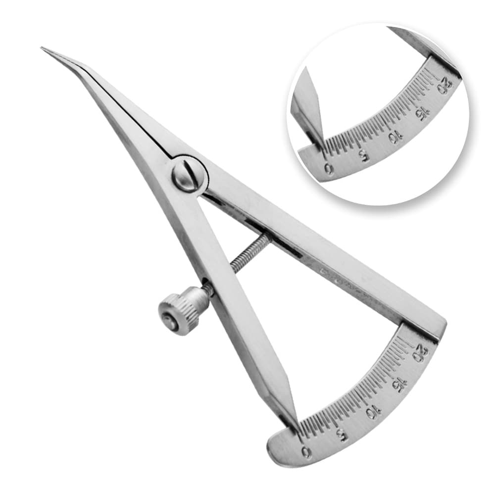 AR INSTRUMED Dental Castroviejo Curved Caliper, Stainless Steel, 0–20mm, Smooth Curved Tip, 1/Pk - AR INSTRUMED Dental Castroviejo Curved Caliper, Stainless Steel 0–20mm, Smooth Curved Tip - Image 1