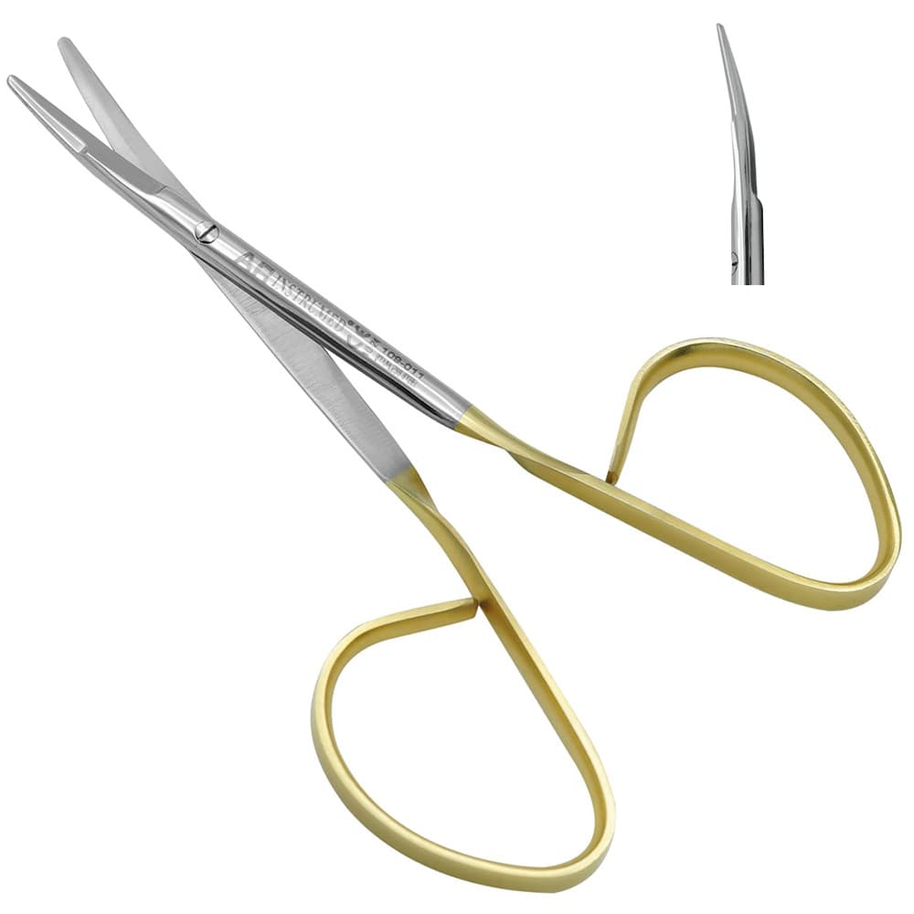 AR INSTRUMED Micro TC Curved Scissors 4" – Ribbon Handle, Serrated Tip, Tungsten Carbide - AR INSTRUMED Micro TC Curved Scissors 4" – Ribbon Handle, Serrated Tip, Tungsten Carbide - Image 1