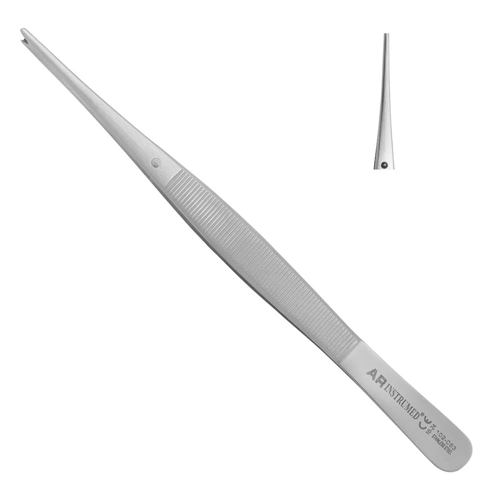 AR INSTRUMED Dental Tissue Thumb Tweezer, Blunt Rat Tooth Straight Tip, 5.5 inches, Medical Grade Stainless Steel, 1/Pk - AR INSTRUMED Dental Tissue Thumb Tweezer, Medical grade stainless steel, Non slip handle Aligner Pin design, Blunt Rat tooth Straight Tip, 5.5 inches Oral Care Denture Tissue Dissecting Forceps - Image 1