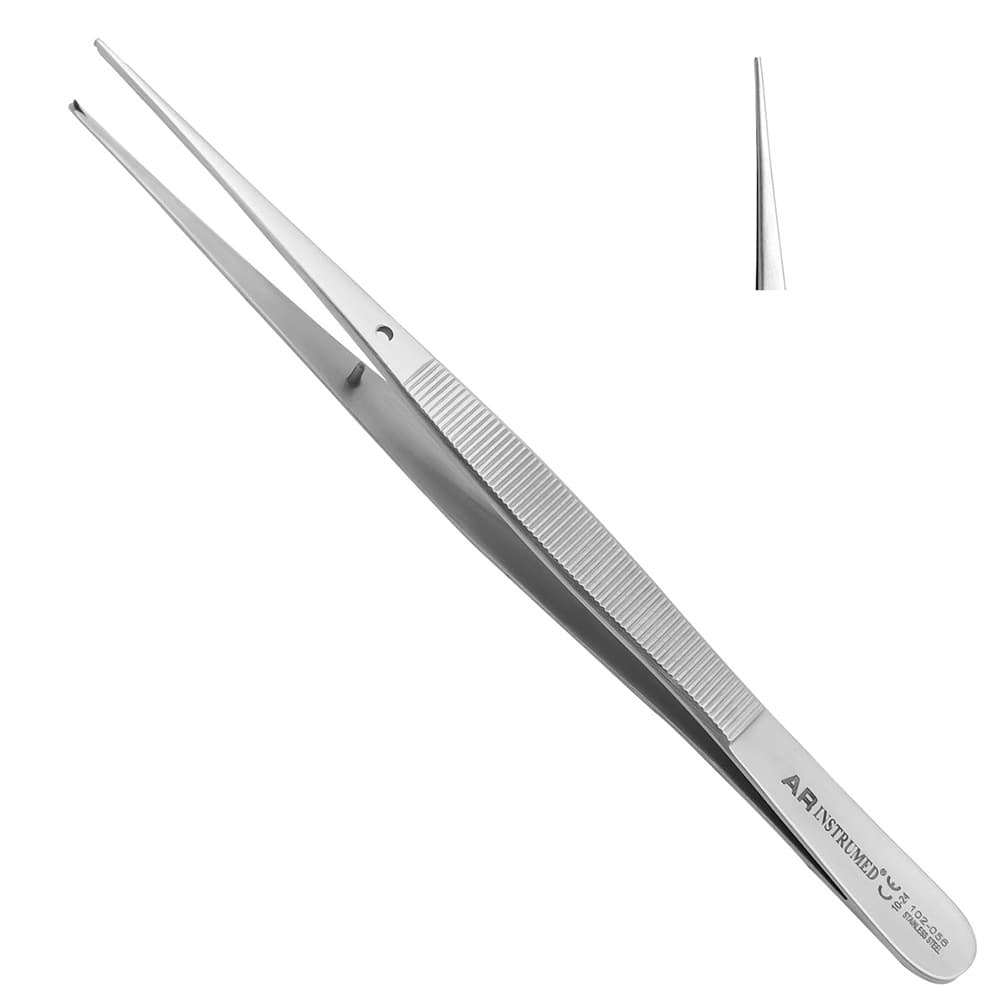 AR INSTRUMED Dental Tissue Thumb Tweezer, Medical Grade Stainless Steel, Blunt Rat Tooth Straight Tip, 6.2 Inches, 1/Pk - AR INSTRUMED Dental Tissue Thumb Tweezer, Medical Grade Stainless Steel, Non Slip Handle Aligner Pin Design, Blunt Rat Tooth Straight Tip, 6 Inches Oral Care Denture Tissue Dissecting Tweezer - Image 1