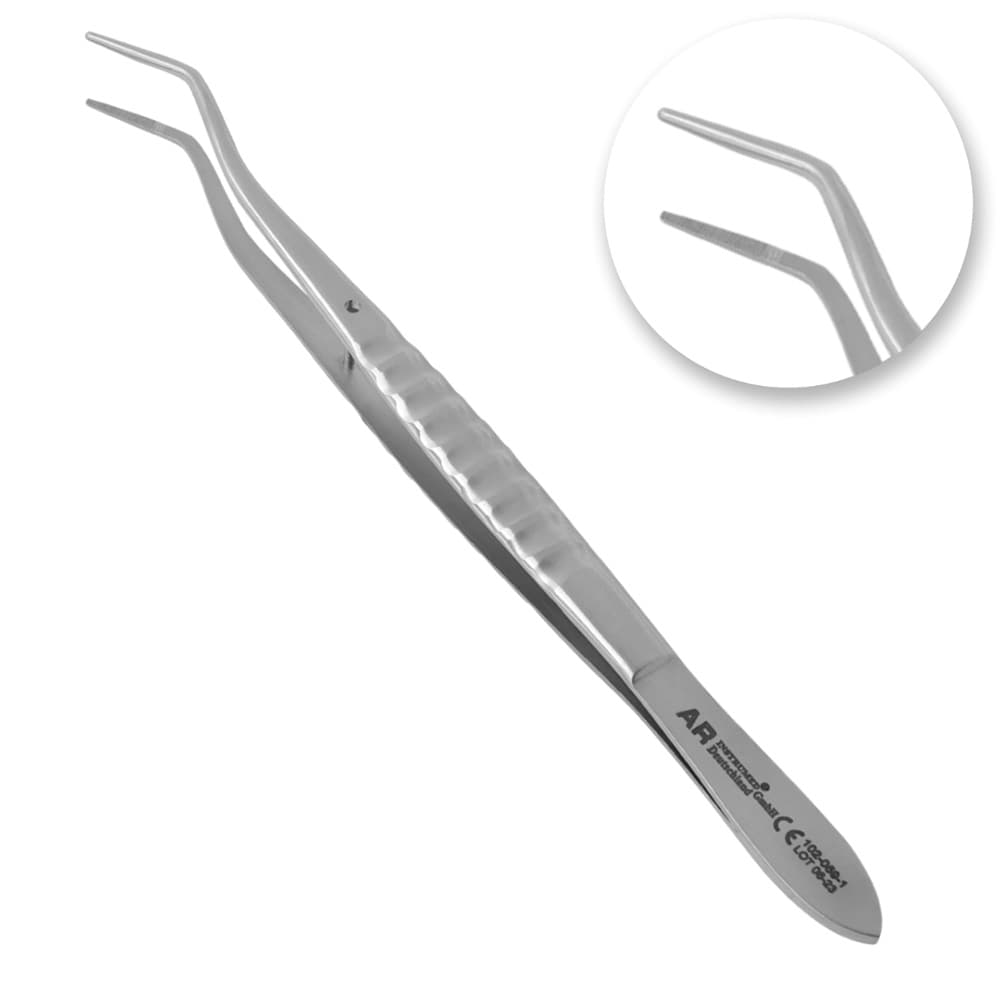 AR Instrumed Meriam Foil Serrated Non-Magnetic Tweezer, Curved, 6.2", Medical-Grade Stainless Steel, 1/Pk - AR INSTRUMED Dental Meriam Foil Serrated Non-Magnetic Tweezer, Medical grade stainless steel 6 inches, Non slip handle Aligner Pin design, serrated curved beak, Dressing cotton Diagnostic INSTRUMEDnt - Image 1