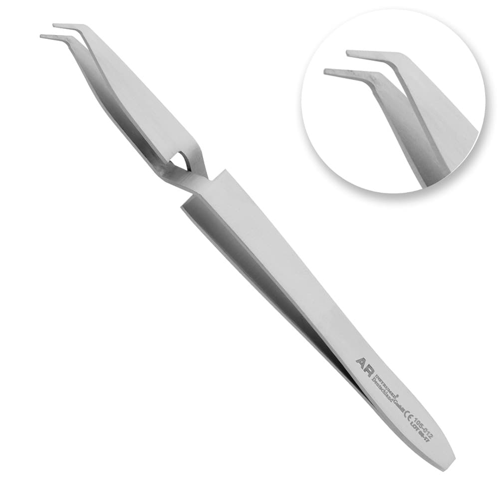 AR INSTRUMED Orthodontic Bracket Holding Tweezer, Thin Curved Tip, Serrated Jaw, Non-Slip, 4.5in (12cm), 1/Pk - AR INSTRUMED Orthodontic Bracket Holding Tweezer Thin Curved Tip Serrated Jaw Non Slip 4.5in - Image 1