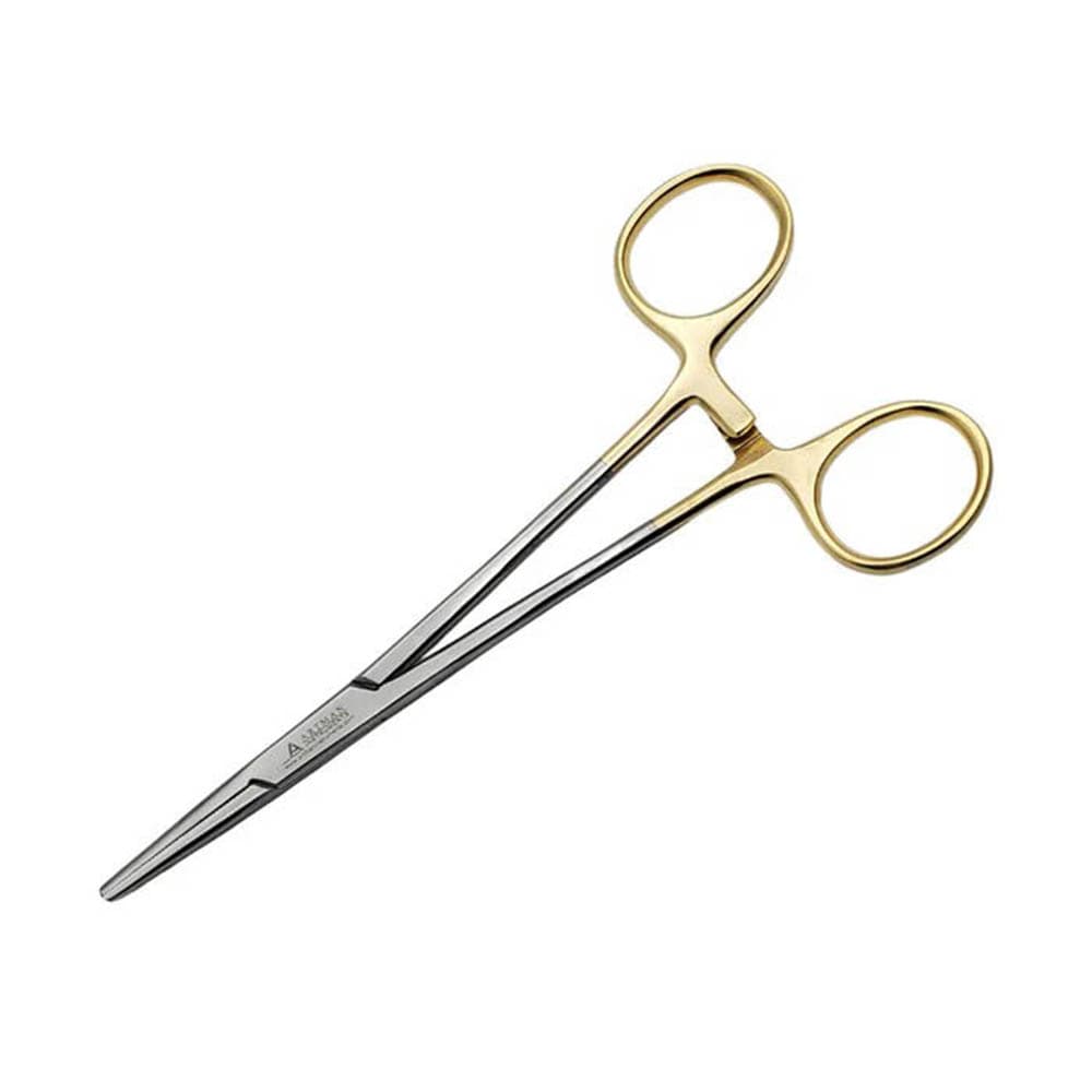 Artman Instruments 6" Stainless Steel Hemostat Mosquito Artery Forceps, Straight, Serrated Jaws, Gold-Plated Handle, 1/Pk - Artman Instruments 6" Stainless Steel Hemostat Mosquitoes Artery Forceps, Straight, 1/Pk - Image 1