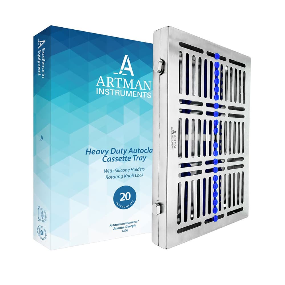 Artman Instruments Stainless Steel Sterilization Cassette Tray, 11" x 7" x 1.25", Holds 20 Instruments, 1/Pk - Artman Instruments 11" x 7" x 1.25" Stainless Steel 20 Instruments Sterilization Cassette Tray, 1/Pk - Image 1