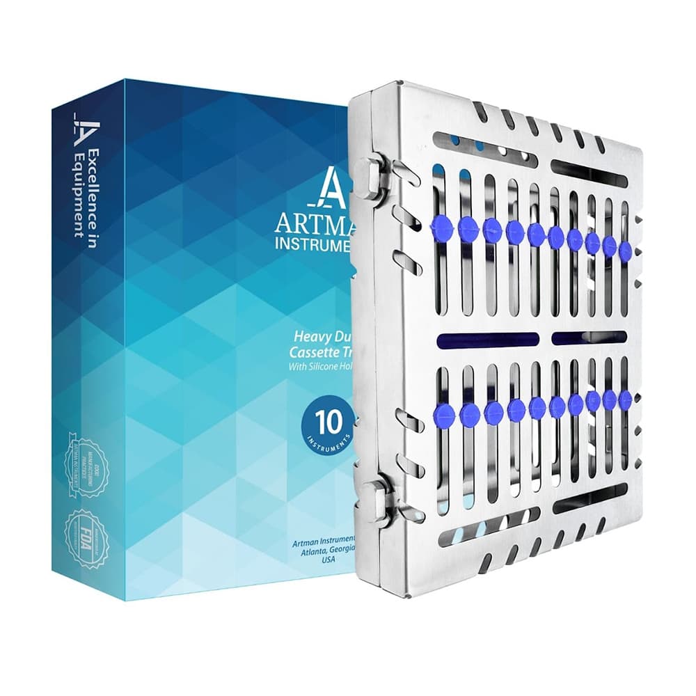Artman Instruments Stainless Steel Sterilization Cassette Tray, 7.5" x 6.25" x 1.4", Holds 10 Instruments, 1/Pk - Artman Instruments 7.5" x 6.25" x 1.4" Stainless Steel 10 Instruments Sterilization Cassette Tray, 1/Pk - Image 1