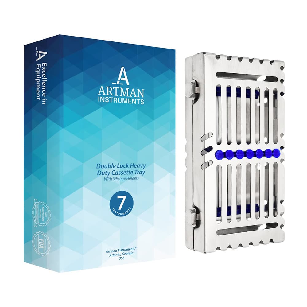 Artman Instruments Stainless Steel Sterilization Cassette Tray, 7" x 4" x 1.4", Holds 7 Instruments, 1/Pk - Artman Instruments 7" x 4" x 1.4" Stainless Steel 7 Instruments Sterilization Cassette Tray, 1/Pk - Image 1