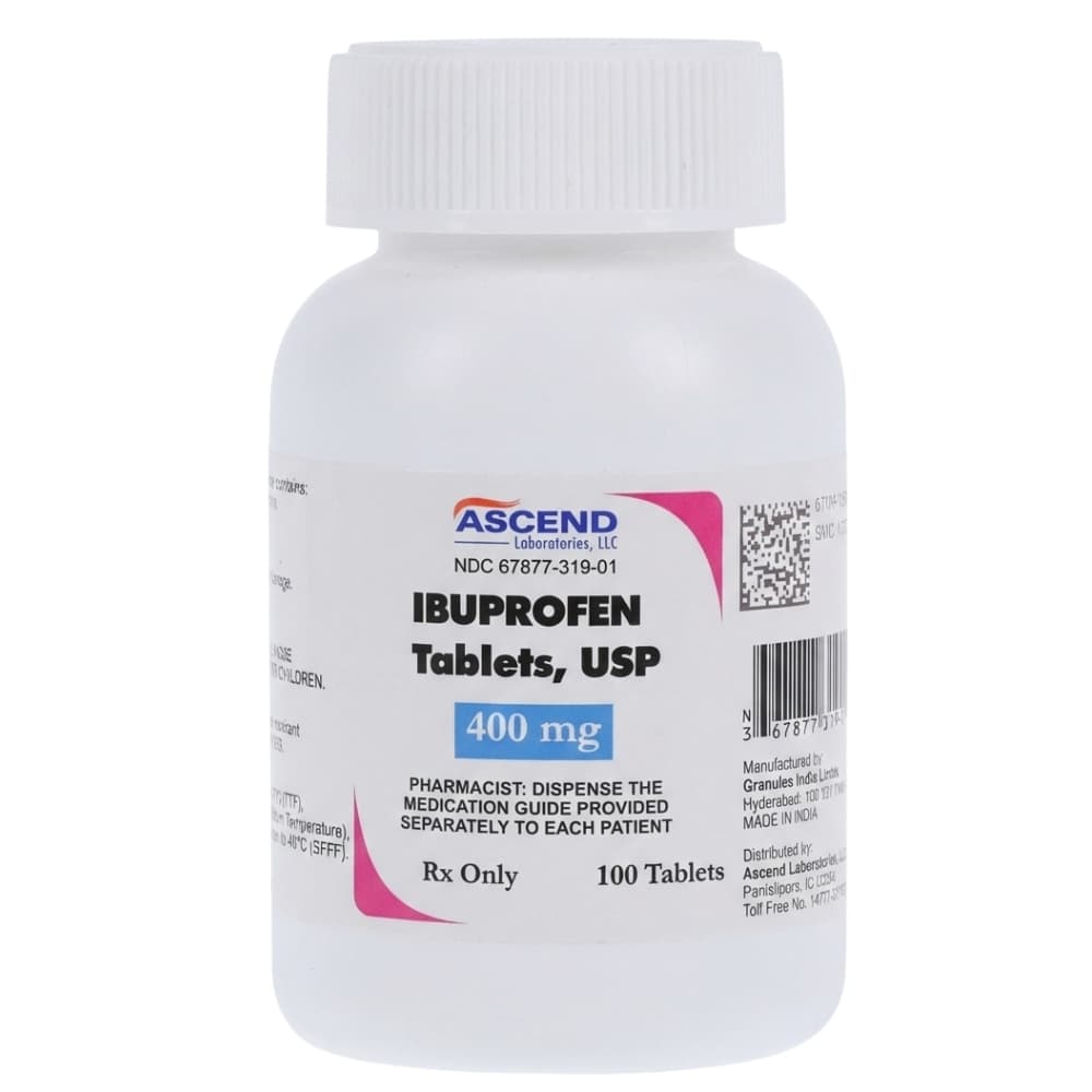 Ascend Laboratories Ibuprofen Tablets USP, 400 mg, Bottle of 100, NDC 67877-0319-01 - Ascend Laboratories Ibuprofen, 400mg, Bottle of 100 Tablets - Image 1