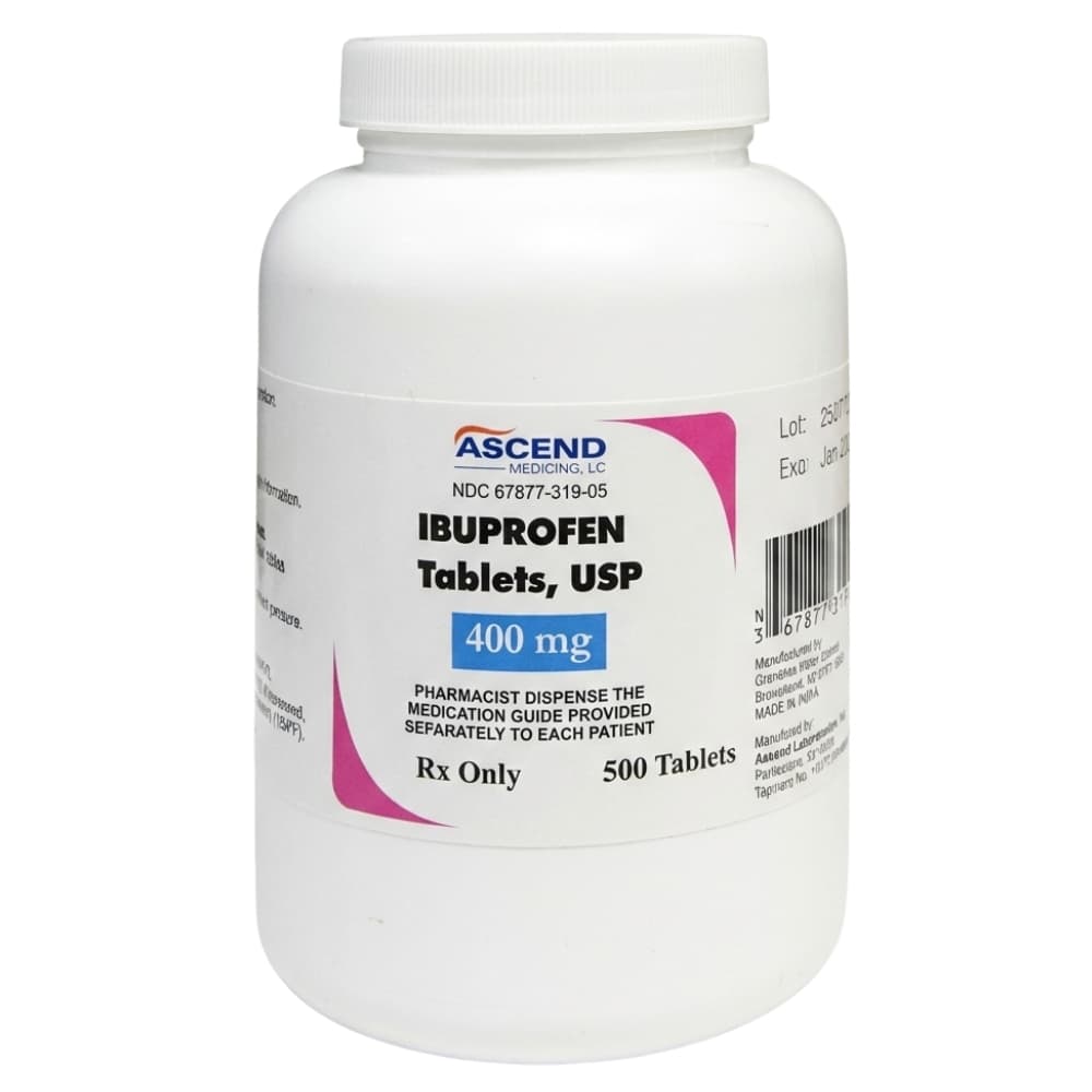 Ascend Laboratories Ibuprofen Tablets 400 mg, Bottle of 500, NDC 67877-xxx - Ascend Laboratories Ibuprofen, 400mg, Bottle of 500 Tablets - Image 1