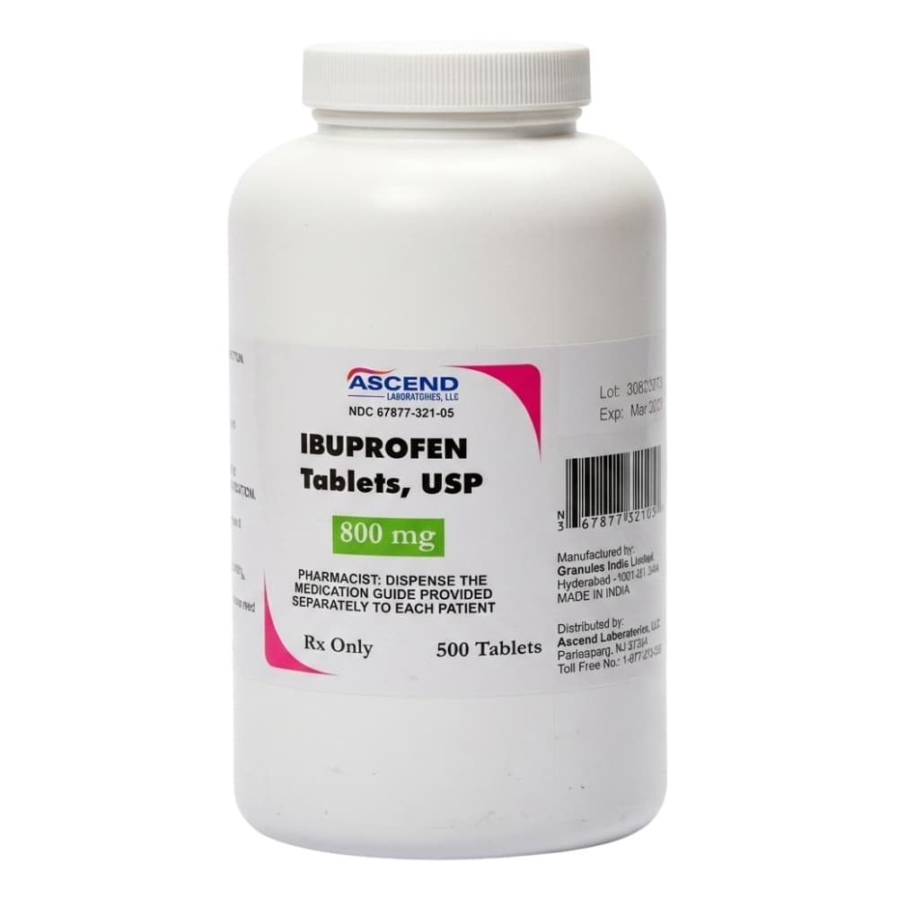 Ascend Laboratories Ibuprofen Tablets USP 800 mg, Bottle of 500, NDC 67877-0321-05 - Ascend Laboratories Ibuprofen, 800mg, Bottle of 500 Tablets - Image 1