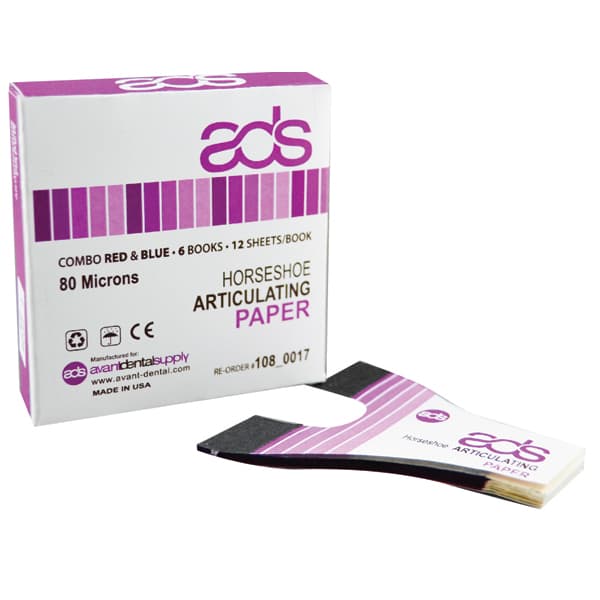 ADS Articulating Paper Horseshoe, 80 Microns, Blue/Red, 6 Books x 12 Sheets (72 Sheets) - ADS Articulating Paper Horseshoe (80 microns) Blue/Red, 6 books x 12 sheets (72 - Image 1