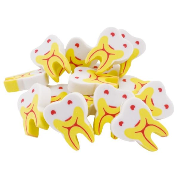 BADER Tooth Shaped Eraser, Dual Sided, Yellow and White, 20/Pk - BADER Tooth Shaped Eraser, Dual Sided, Yellow and White, 20/Pk - Image 1
