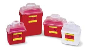 BD Nestable Sharps Collector, 6 Gallon (24 Quart), Red Base with Natural Clear Top, Large Funnel Cap, 17.5" x 12.5" x 8.5", Single Container - Nestable Sharps Collector - 6 Gallon Clear Top - Large Funnel Cap - Image 1