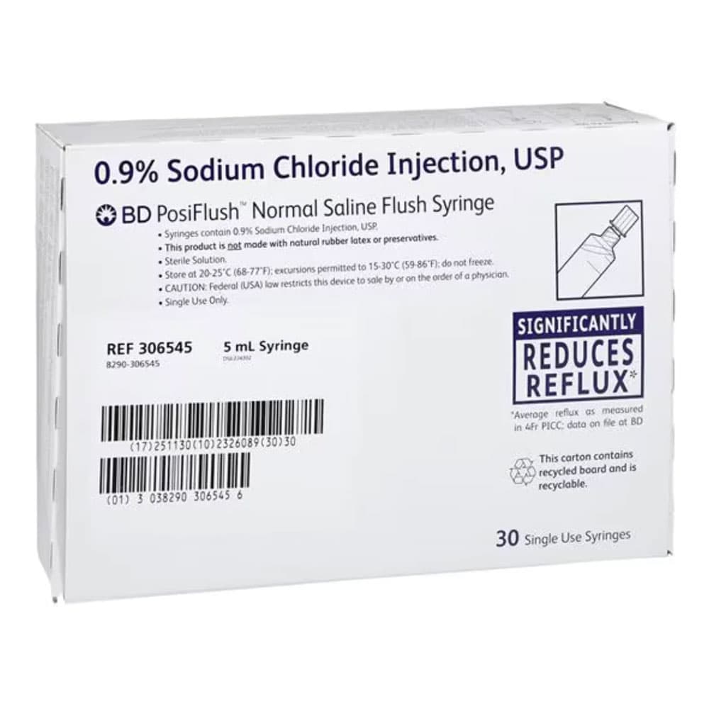 BD PosiFlush 5 mL 0.9% Sodium Chloride Prefilled Syringe, 10 mL Diameter, 30/Box, Case of 16 Boxes (NDC 08290-0920-05) - BD PosiFlush 5 mL of 0.9% Sodium Chloride in 10 mL Diameter Syringe, 30/Box, Case of 16 Boxes - Image 1