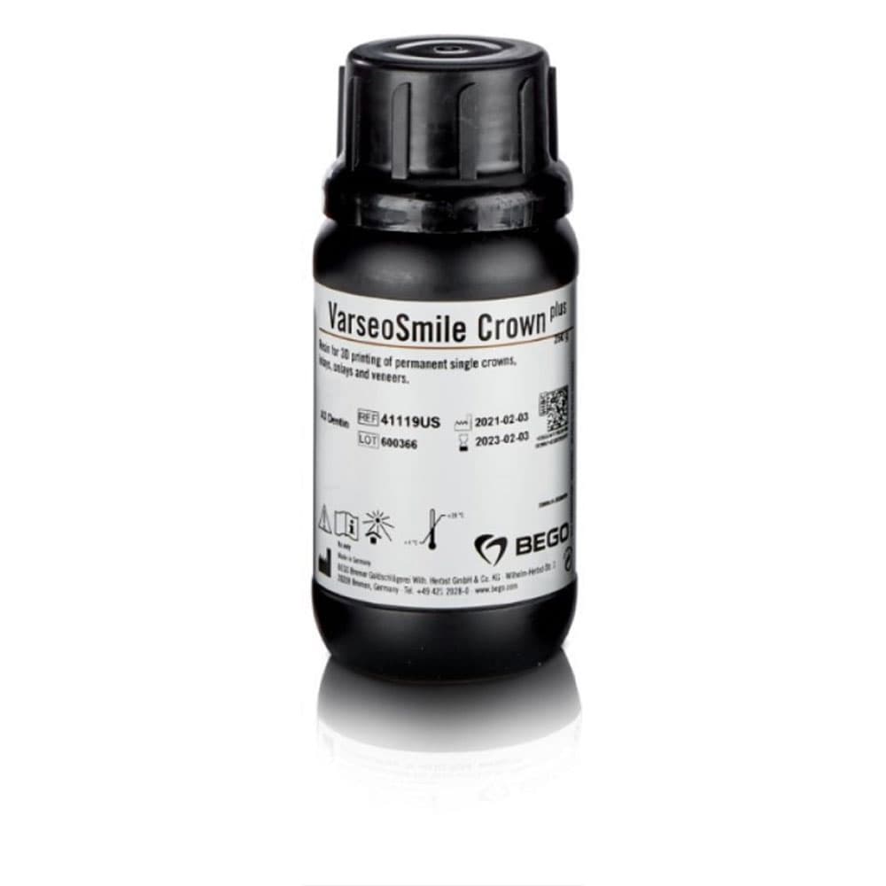 VarseoSmile Crown plus 3D Printing Resin, Light-cure, A3, 250 g Bottle - VarseoSmile Crown plus 3D Printing Resin, Light-cure, A3, 250 Gm. Bottle - Image 1