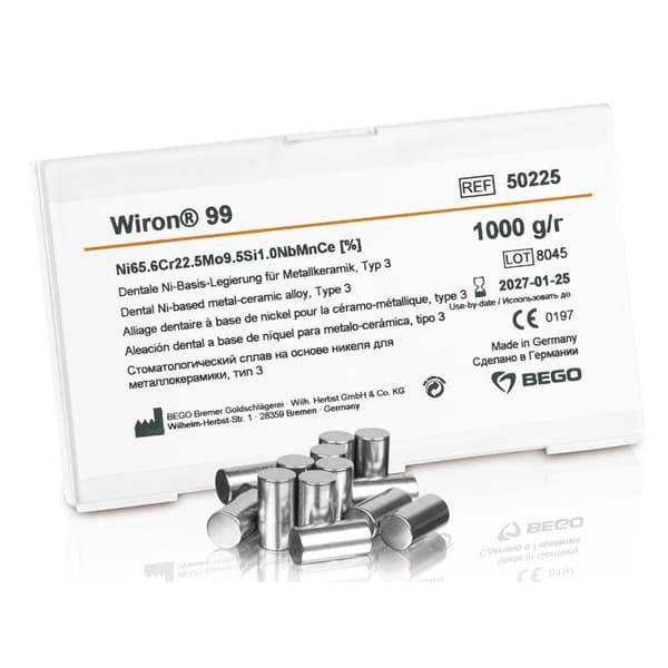 Wiron 99 Ni-Based Alloy for Metal-Ceramic or Composite Veneering, 1 kg, Beryllium-Free - Wiron 99 Ni-Based Alloy for Metal-Ceramic or Composite Veneering 1KG - Image 1