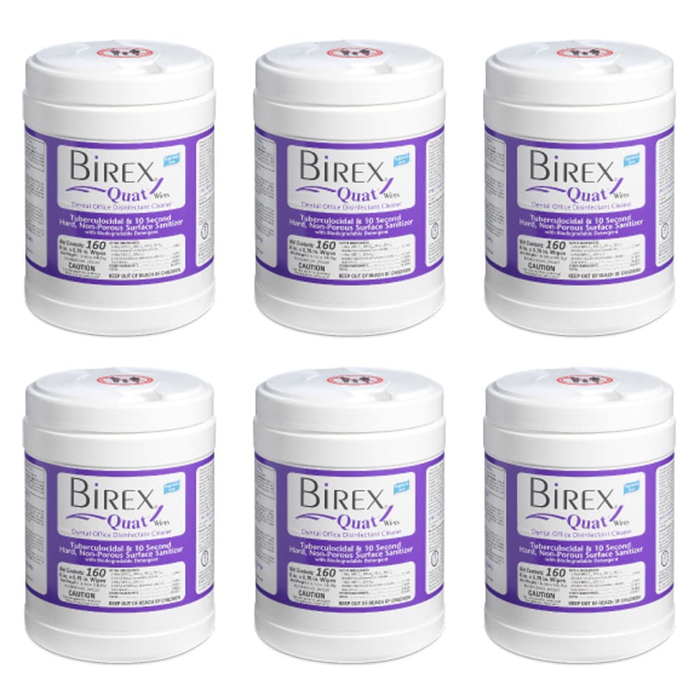 Birex Quat Disposable Disinfectant Wipes, 6" x 6.75", 160 Wipes/Can, 6 Cans/Box - Birex Quat 6" x 6.75" Disposable Disinfectant Wipes, 160/Can, Box of Six - Image 1