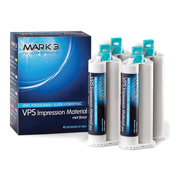 MARK3 VPS Impression Material, Medium Body, Fast Set, 4 x 50 mL Cartridges - MARK3 VPS Impression Material, Medium Body, Fast Set, 4 x 50 mL Cartridges - Image 1