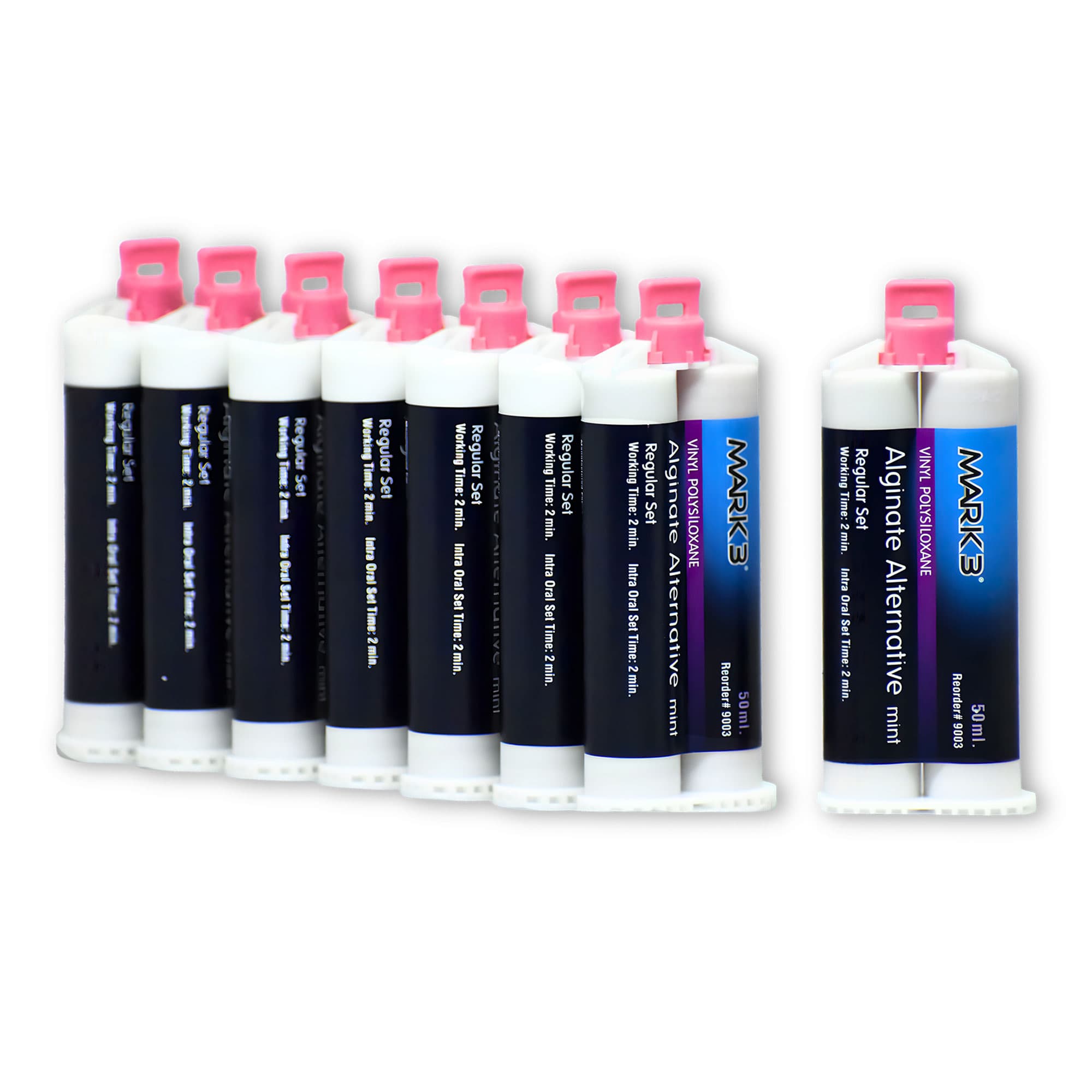 MARK3 Alginate Alternative Vinyl Polysiloxane Impression Material, Regular Set, Mint Flavor, 50ml Cartridge, 8/Pk - MARK3 Alginate Alternative, Regular Set, Mint Flavor, 50ml Cartridge, 8/Pk - Image 1