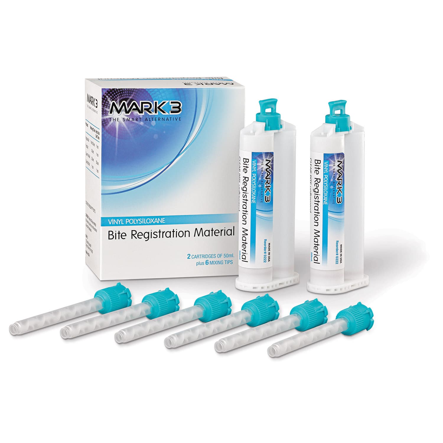 MARK3 Hard Bite Registration Material, Fast Set, 50 ml Cartridges (Pack of 2) with 6 Mixing Tips - MARK3 Hard Bite Registration Fast Set 2 - 50 ml cartridges & 6 mixing tips - Image 1